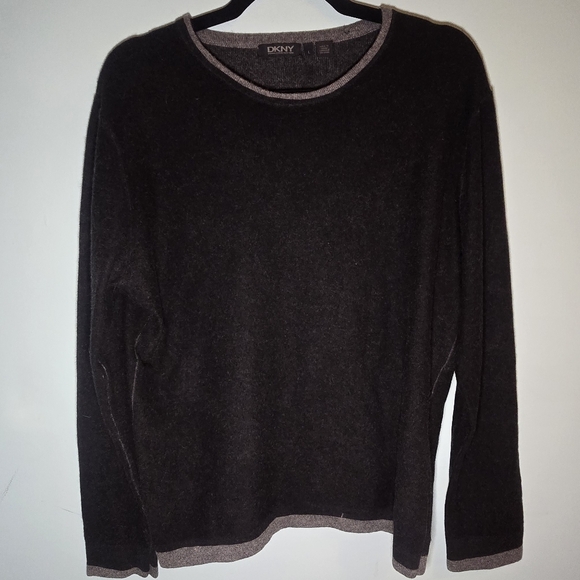 DKNY Charcoal and Light Gray Cashmere Crewneck Sweater - Picture 1 of 8